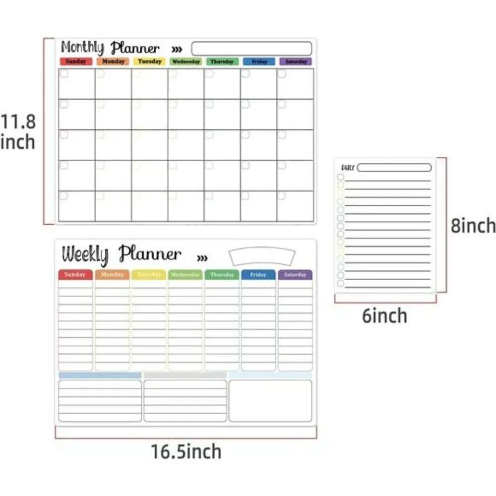Hivillexu Magnetic Dry Erase Calendar 3 Pack Monthly Weekly Daily Planner Fridge